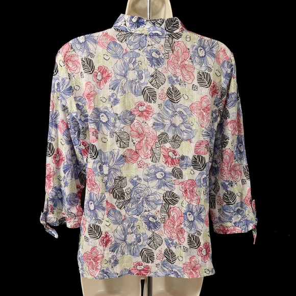 JM Collection Womens Button Front Shirt 8 Semi-Sheer Floral Pink Blue Green EUC - Picture 8 of 10